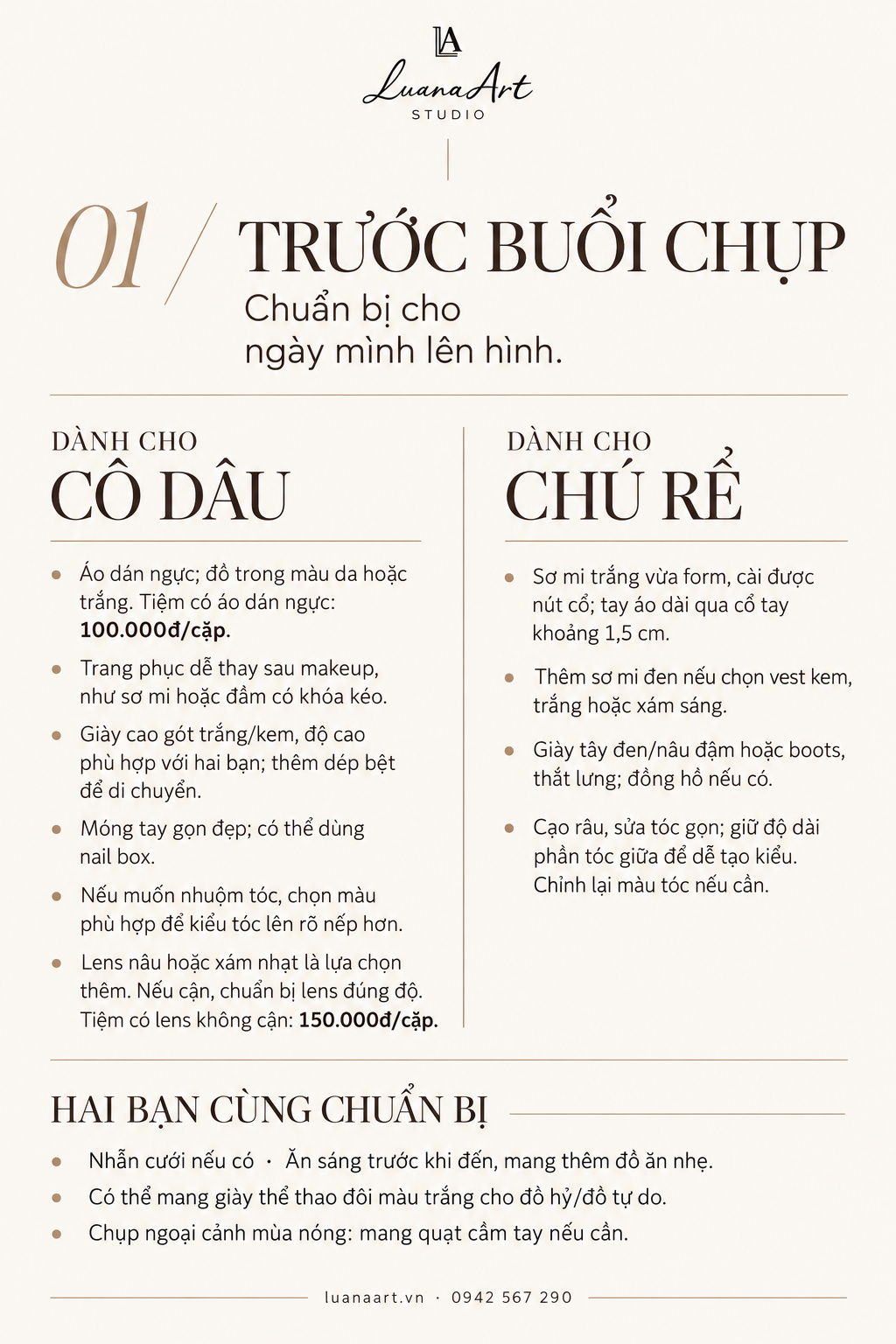 Bảng hướng dẫn Luana: Chuẩn bị đi chụp