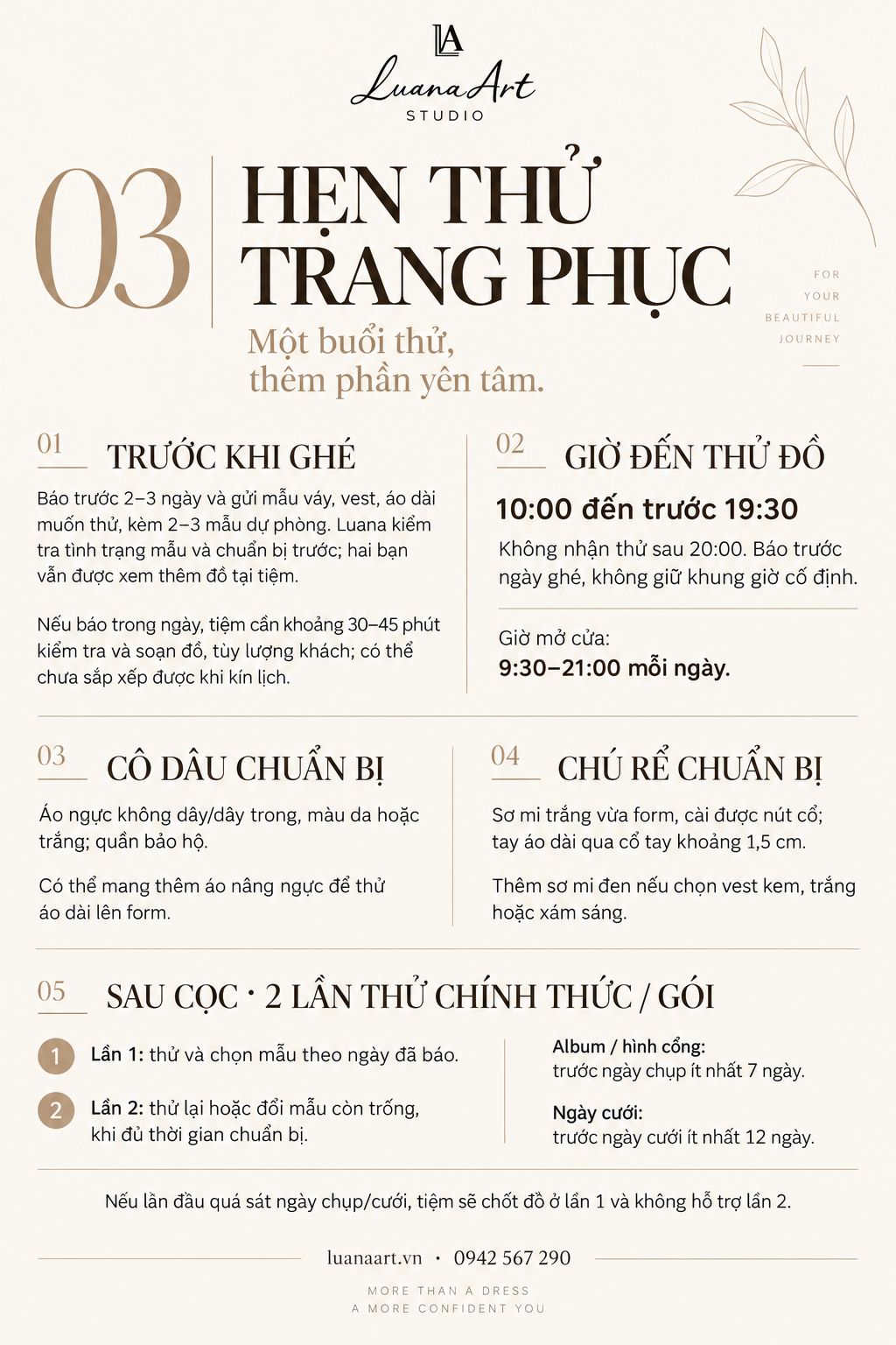 Bảng hướng dẫn Luana: Hẹn thử trang phục