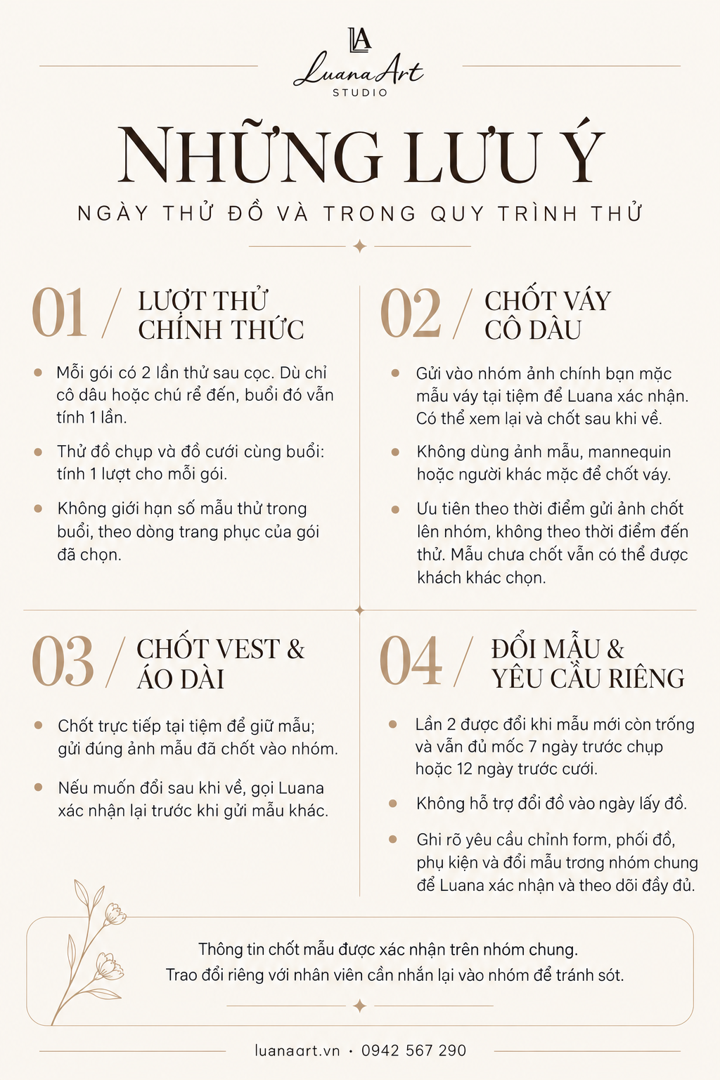 Bảng hướng dẫn Luana: Chốt mẫu sau buổi thử